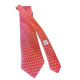 Hermes Red Silk Patterned Necktie with Interlocking Chain Design