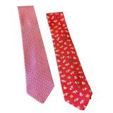 Set of 2 Salvatore Ferragamo Silk Ties Red Patterned and Elephant Motif