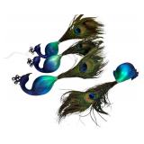 K - Set of 3 Peacock Ornaments with Glass Body and Real Feathers