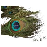 K - Set of 3 Peacock Ornaments with Glass Body and Real Feathers