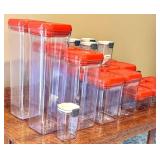 K - Set of 14 Clear Plastic Food Storage Containers with Red Lids and 4 Mini Containers