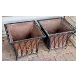 SY - Pair of Square Planters with Copper Liners and Metal Frames