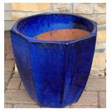 SY - Large Blue Glazed Ceramic Planter 19 x 17.5 Inches