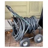 SY - Heavy Duty Metal Garden Hose Reel Cart with Large Wheels and Hose