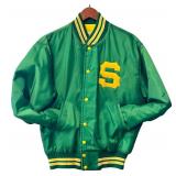 Vintage Saloon MPLS Green Satin Varsity Jacket Size M