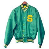 Vintage Saloon MPLS Green Satin Varsity Jacket Size M