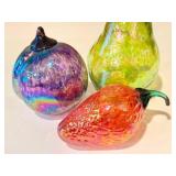 LR - Set of 3 Hand-Blown Art Glass Fruit Sculptures