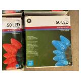 G - Lot of 4 GE 50 LED C7 Holiday String Lights Red and Blue