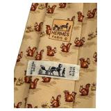 Hermes Paris 100% Silk Tie Beige with Squirrel Pattern