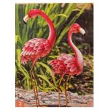 MB - New Pair of Bright Pink Metal Flamingos by Evergreen Garden