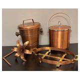 MB - Collection of Copper Ice Bucket, Flower Decor, Bucket and Oval Stand