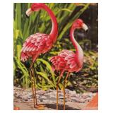 MB - Pair of New Bright Pink Metal Flamingos by Evergreen Garden