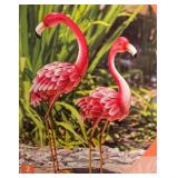 MB - Set of 2 Evergreen Garden Tall Metal Pink Flamingos