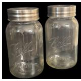 O - Pair of Large Ball Mason Jar Cannisters with Metal Lids