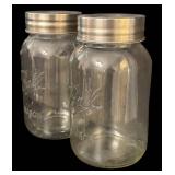 O - Pair of Large Ball Mason Jar Cannisters with Metal Lids