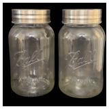 O - Pair of Large Ball Mason Jar Cannisters with Metal Lids