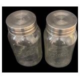 O - Pair of Large Ball Mason Jar Cannisters with Metal Lids