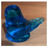 LL  - Set of 2 Leo Ward Blue Art Glass Bird Figurines
