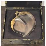 LL  - Vintage Leaf Shaped Metal Serving Dish with Brass Accents from Hong Kong