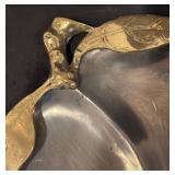 LL  - Vintage Leaf Shaped Metal Serving Dish with Brass Accents from Hong Kong