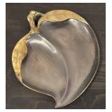 LL  - Vintage Leaf Shaped Metal Serving Dish with Brass Accents from Hong Kong