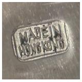 LL  - Vintage Leaf Shaped Metal Serving Dish with Brass Accents from Hong Kong