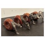 LL  - Set of 4 Wood and Metal Animal Motif Napkin Rings