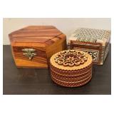 LL  - Set of 3 Decorative Wooden and Inlay Trinket Boxes