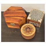 LL  - Set of 3 Decorative Wooden and Inlay Trinket Boxes