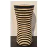 LL  - Set of 2 Wooden Vases Including Striped and Hand-Carved Leaf Design