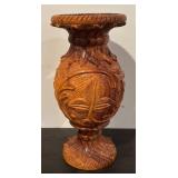 LL  - Set of 2 Wooden Vases Including Striped and Hand-Carved Leaf Design