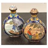 K - Pair of Vintage Hand-Painted Ceramic Snuff Bottles