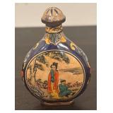 K - Pair of Vintage Hand-Painted Ceramic Snuff Bottles