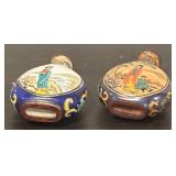 K - Pair of Vintage Hand-Painted Ceramic Snuff Bottles