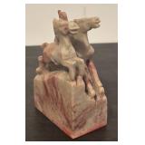 LL  - Vintage Asian Marble Chop with Carved Horses