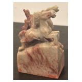 LL  - Vintage Asian Marble Chop with Carved Horses