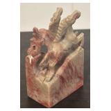 LL  - Vintage Asian Marble Chop with Carved Horses