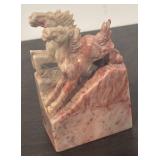 LL  - Vintage Asian Marble Chop with Carved Horses