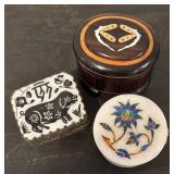 LL  - Set of 3 Decorative Trinket Boxes - Wood, Marble, and Metal