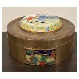 LL  - Vintage Brass Trinket Box with Enamel Painted Scenes