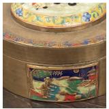 LL  - Vintage Brass Trinket Box with Enamel Painted Scenes