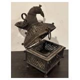 LL  - Vintage Ornate Metal Incense Burner with Bird Motif