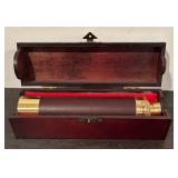 LL  - Antique Style Brass and Leather Telescope with Wooden Box