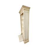 BS - Tall Cream Wood Bookcase with Ornate Carved Details and Drop-Down Door