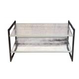 20 x 35 x 13" - Two-Tier Metal Mesh Shoe Rack with Brown Frame