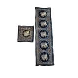 LR - Embroidered Elephant Textile Wall Hangings Set, 65-Inch Runner and Square Panel