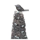 LR - Pair of 42-Inch Metal Topiary Sculptures with Bird Accents