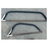 G - Lot of 4 Hand Saws Including Bow Saws, Machete, and Hand Saw