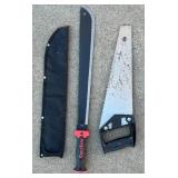 G - Lot of 4 Hand Saws Including Bow Saws, Machete, and Hand Saw