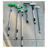 G - Collection of 5 Long-Handled Brooms and Scrub Brushes